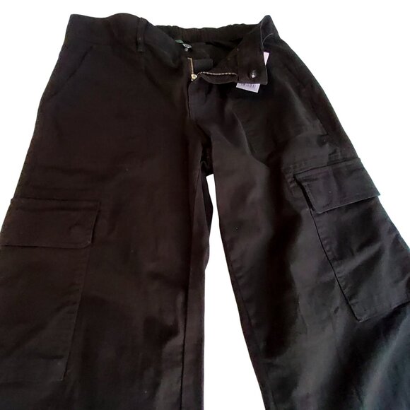 Wild Fable Black Cargo Pants M Elastic Waist Adjustable Hem 98% Cotton 2% Spande - Picture 5 of 14